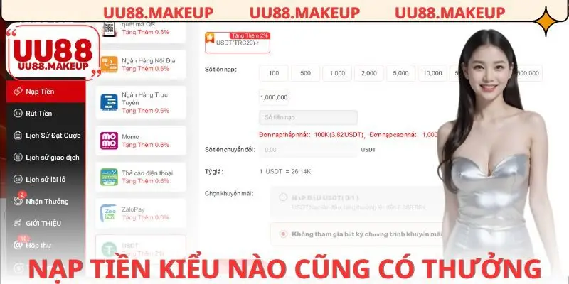 Cập nhật bảng thưởng khi nạp tiền UU88