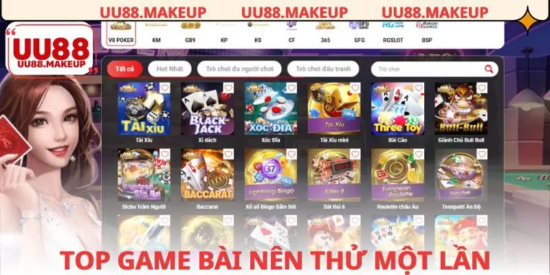 Danh sách tựa game có trong sảnh game bài UU88